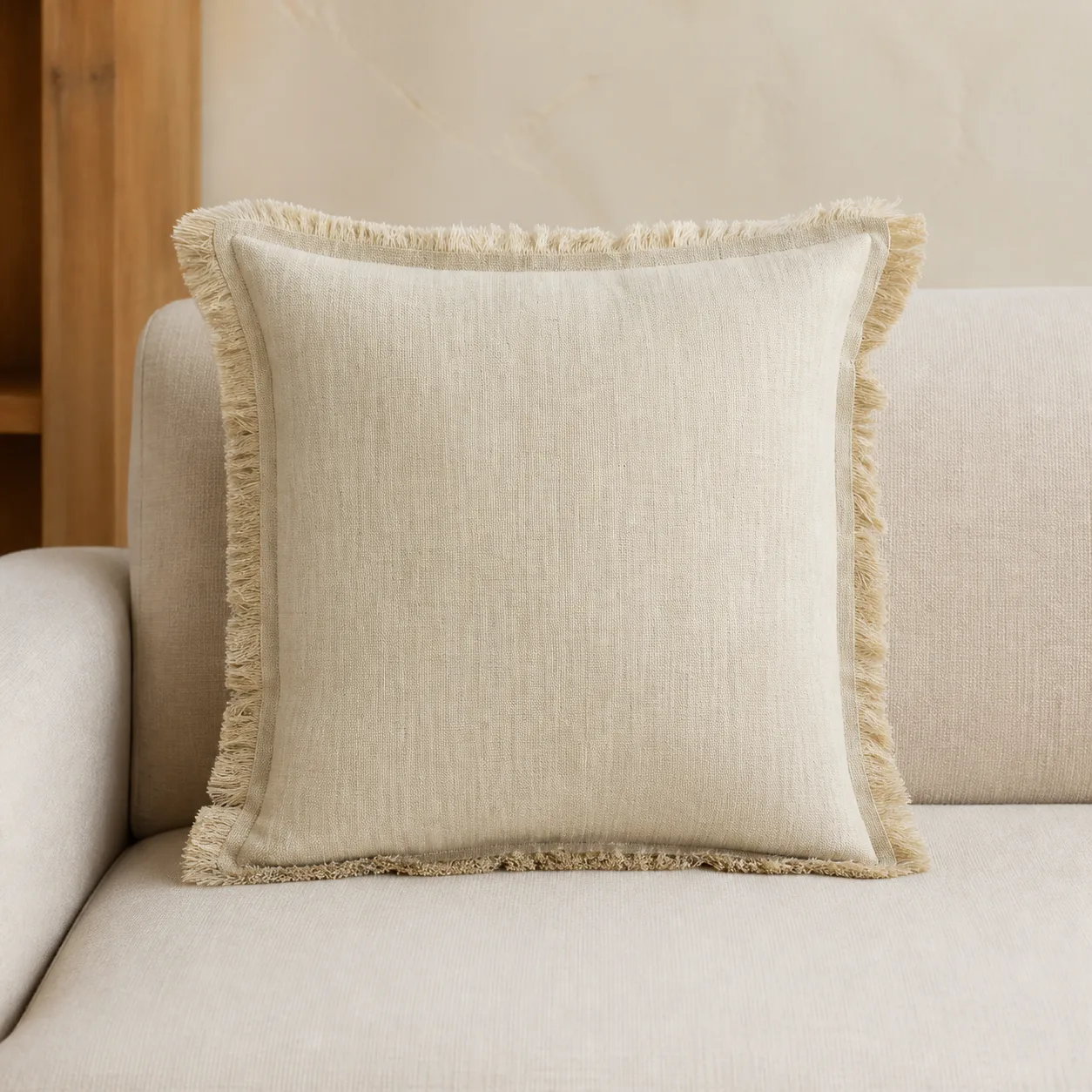 Beige chambray slub cushion cover sample