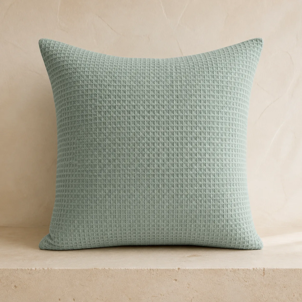 Green celadon waffle cushion cover sample
